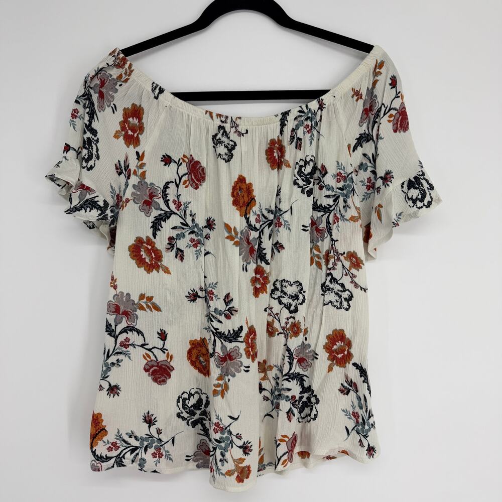 Knox Rose Floral Off The Shoulder Short Ruffle Sleeve Womens Blouse Large